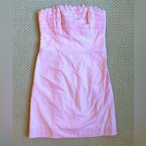 Lilly Pulitzer Strapless Pink Gingham Dress • Size 0 • Bow Back